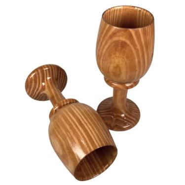 Imagem de Conjunto de 2 copos de madeira antiga com 2 taças de vinho de madeira vibratórias naturais elegância rústica conjunto de 2 copos Heritage Harvest
