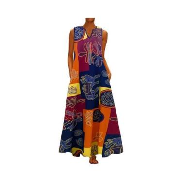 Imagem de Vestido Feminino Estampado Sem Mangas Com Decote Em V, Estilo Europeu-