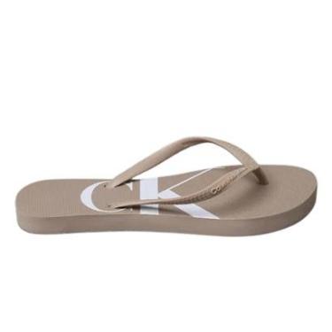 Imagem de Chinelo Feminino Calvin Klein Jeans Logo Corrido Caqui CKJF1103-Feminino