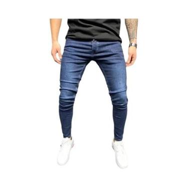 Imagem de Calças Jeans Skinny Rasgadas Slim Fit Para Homens, Cintura Alta, Estil
