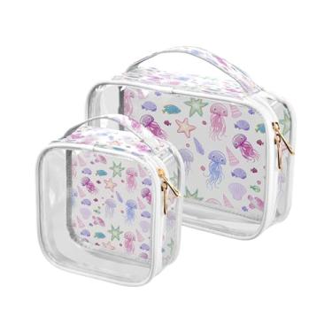 Imagem de xigua Linda bolsa de maquiagem de água-viva para mulheres, bolsa de cosméticos transparente de viagem, bolsa de higiene portátil à prova d'água para viagens, férias, organização de banheiro