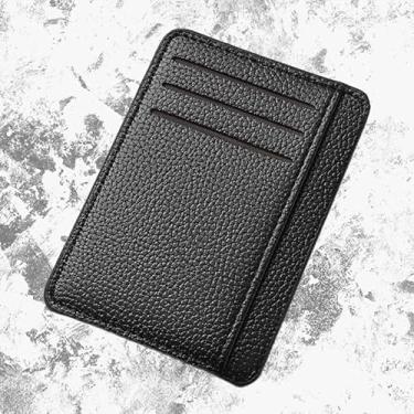 Imagem de Carteira masculina ultrafina de couro sintético - design minimalista com bolso frontal com 6 compartimentos para cartão e bolso para moedas com zíper, resistente à água, leve (preto, azul, marrom