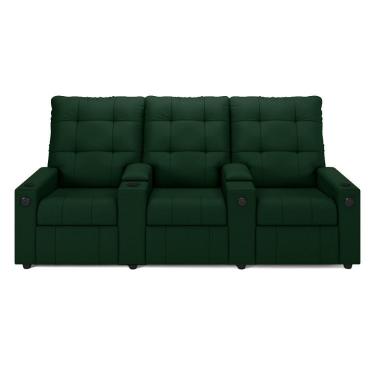 Imagem de Poltrona Reclinável Para Cinema Parma 3 Lugares Baú Usb Veludo Verde Fh1 - D'rossi