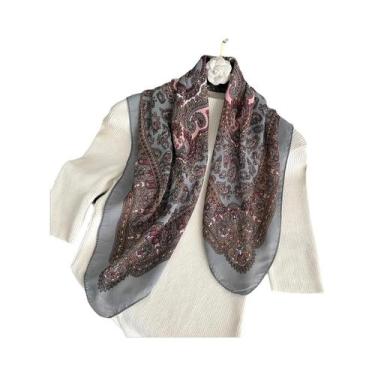 Imagem de Lenço Quadrado De Algodão Com Estampa Paisley 70X70cm Para Mulheres, D