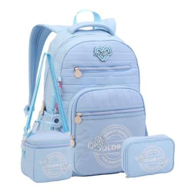 Imagem de Kit Mochila Costas Color Up Lancheira Estojo Glitter Juvenil Cor:Céu -