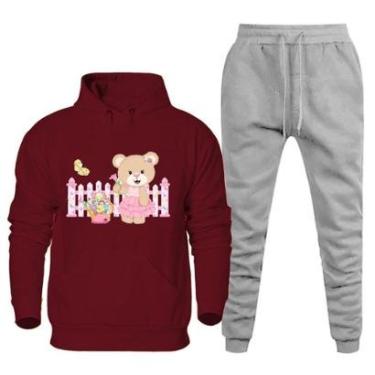 Imagem de Conjunto Abrigo Moletom Feminino Plus Size Canguru Numeraçao Especial Estampado Calça Cos Elastico-Feminino