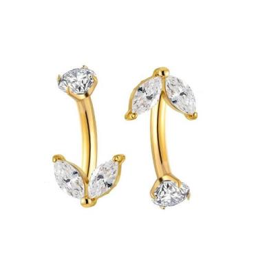 Imagem de Piercing Umbigo Lux Com Zircônias Aço Cirúrgico 316L Ouro PVD CorDoura