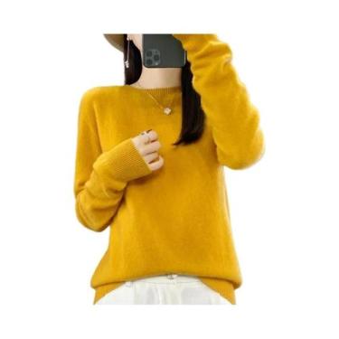 Imagem de Suéter Feminino De Lã Com Gola Redonda, Manga Longa, Tricô, Elegante, 