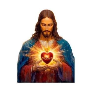 Imagem de Pintura Em Tela Sagrado Coração De Jesus E Virgem Maria, Arte Religios