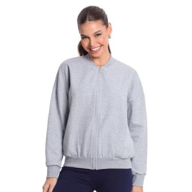 Imagem de Jaqueta Feminina Básica de Moletom Rovitex Cinza, M, Cinza