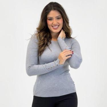 Imagem de Blusa de Lã Dyordhana Básica Gola Redonda Feminina, G, Cinza
