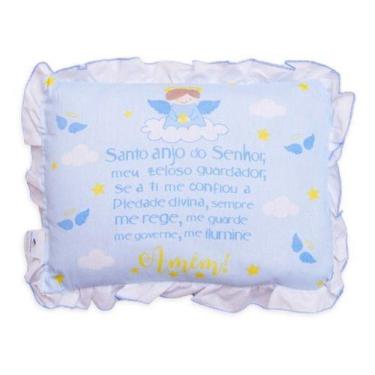 Imagem de Travesseiro Para Bebê Oração Santo Anjo Decorado Com Babado 28 X 35cm 