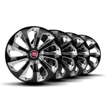 Imagem de Jogo Calota Velox Aro 15 Black Chrome Elitte c/Emblema Fiat