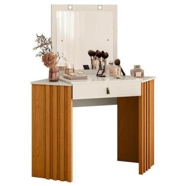Imagem de Penteadeira Camarim de Canto com Espelho 1 Gaveta Cinamomo/Off White -
