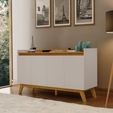 Imagem de Buffet Aparador 4 Portas 100% MDF Star Bege/Carvalho Ouro/Off White - 