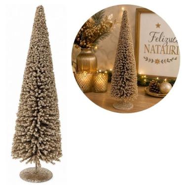 Imagem de Árvore Decorativa Pinheiro Natal Champanhe Luxo Glitter e Lantejoulas 
