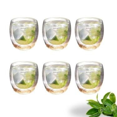 Imagem de Jogo 6 Copos de Café 80ml Vidro Parede Dupla Térmico Bebidas Quentes e