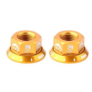 Imagem de Prettyia 2 peças M10 porcas de roda de eixo de liberação rápida de engrenagem fixa para bicicleta MTB Mountain Road Bike - ouro