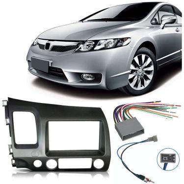 Imagem de Moldura De Painel 2 Din Para CD DVD 2 Din + Chicote de Ligação + Chicote Adaptador de Antena Honda New Civic 2007 2008 2009 2010 2011