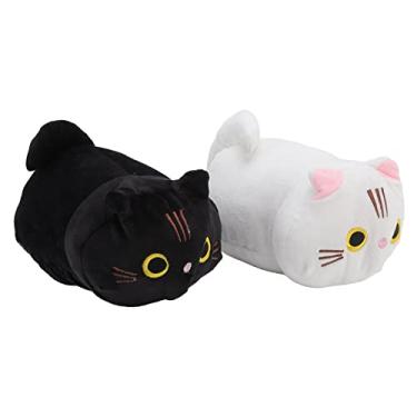 Imagem de Gato de pelúcia 2 peças de gato fofo macio gato preto branco fofo travesseiro de pelúcia brinquedos para crianças meninas meninos escritório em casa