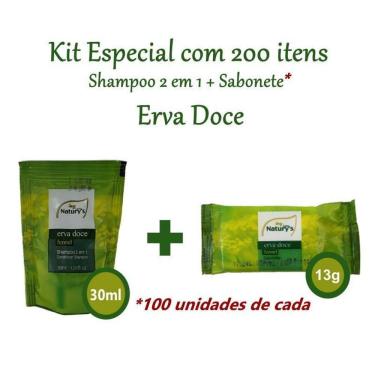 Imagem de Kit 100 Shampoo 2 Em 1 E Sabonete Erva Doce Motel Hotel Spa