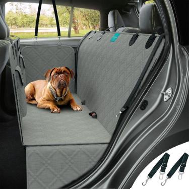 Imagem de Kit Capa Pet Protetora de Banco Traseiro Impermeavel Premium Cinza + 2 Cinto de Segurança