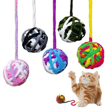 Imagem de Brinquedos de bola de gato - Bolas de fio de lã coloridas MAIYU Sino embutido para gatos, brinquedos de mastigação de perseguição interativos fio de algodão molar bola de gato brinquedo para treinamento de gatinhos jogo interno (pacote com 5)