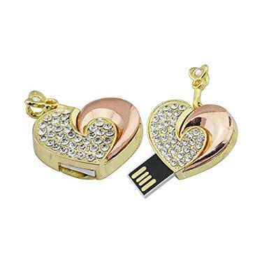 Imagem de Pen Drive USB em formato de coração de 128 GB, unidades USB pen drives de memória USB 2.0 disco pen drive de armazenamento de data, pendrive, pendrive USB (dourado)