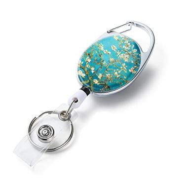 Imagem de Carretéis de crachá retráteis, suportes de crachá retráteis com padrão de impressão de cor dupla face, com chaveiro retrátil, clipe de crachá e chaveiro, corda retrátil de nylon durável, árvore verde