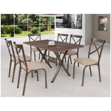Imagem de Conjunto De Mesa Com 6 Cadeiras Ciplafe Karina  Bronze/Linho/Bege - 91