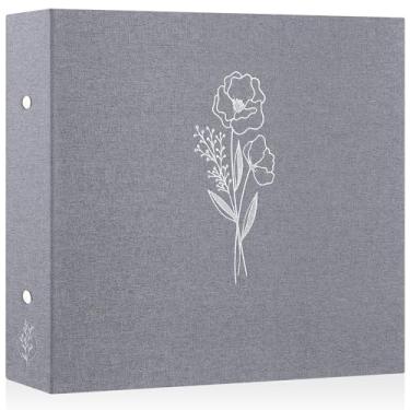 Imagem de Lanpn Álbum de fotos de scrapbook de 30,5 x 30,5 cm, capa de linho, sem ácido, carga superior, 3 anéis, fichário, livro de fotos, 30 x 12 com 30 capas de plástico, 60 páginas (cinza)