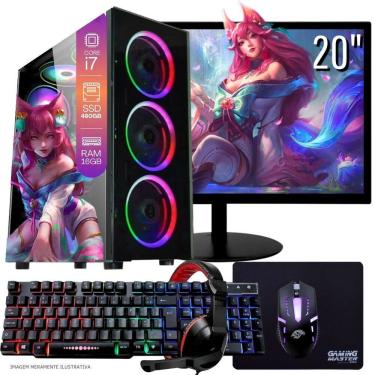 Imagem de Computador Gamer Completo TOB Intel Core i7 SSD 480GB 16GB Teclado Mouse Mouse Pad e Headset Gamer Monitor 20" Windows 10 Pro Trial