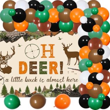 Imagem de Oh Deer a Little Buck Is Almost Here Party Decorations Mountain Jungle Theme Backdrop Balloon Garland Arch Kit Hunting Theme Photography Decorations for Baby Boy Baby Shower Party Supplies