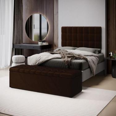 Imagem de Kit Painel Rana 140 e Calçadeira Alpha Veludo Aradecor, Marrom Chocola