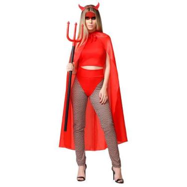Imagem de Fantasia Diabinha Adulta de Halloween C/ Capa e Tiara - Fantasias Caro