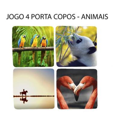 Imagem de Jogo 4 Porta Copos Animais Floresta Natureza Neoprene Quadrado - Deluz