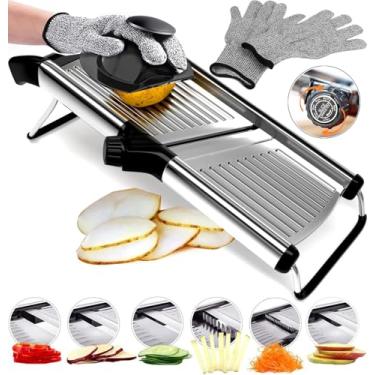 Imagem de Cortador de batata Mandoline Slicer Vegetable, fatiador de Julienne, cortador de cebola, com lâmina ajustável de aço inoxidável. Luvas resistentes ao corte incluídas.