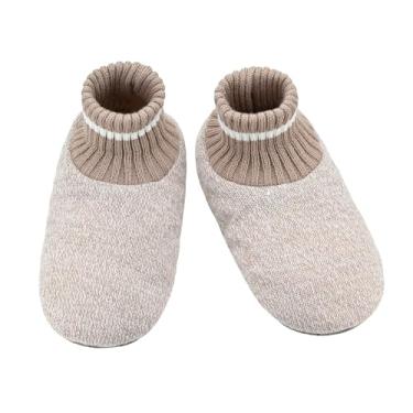 Imagem de Panda Bros Meias masculinas de malha de inverno, antiderrapante, aconchegante, macias, para uso interno, com forro de lã de ovelha fofa, Marrom, 10-13