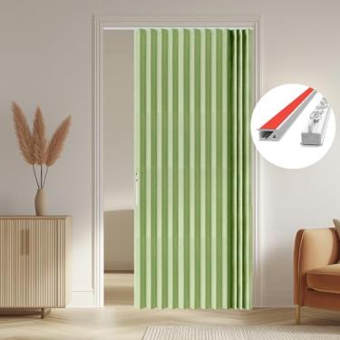 Imagem de AJAZZ Cortina magnética dobrável invisível para porta sanfonada 100% blackout para quarto, sala de estar, conjuntos de cortinas de entrada incluídos trilhos (1 painel, 135 L x 79 C, verde)