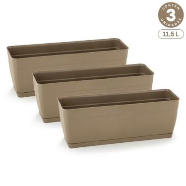 Imagem de Kit 3 Floreiras com Prato Anti-Dengue 11,5L Jardineiras Vasos Plastico