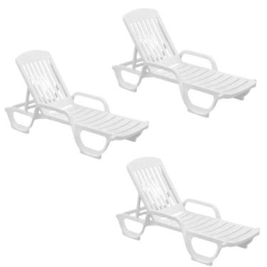 Imagem de Kit 03 Espreguiçadeira Piscina de Plástico Pitangui Branca com Rodas -