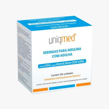 Imagem de Seringa para insulina 0,5 ml 8x0,30mm 100un uniqmed, 0,5ML 8X0,30MM