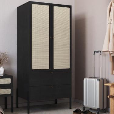 Imagem de Guarda Roupas Hélio 2 Portas 2 Gavetas Palhinha Pé Madeira Oslo Artesa