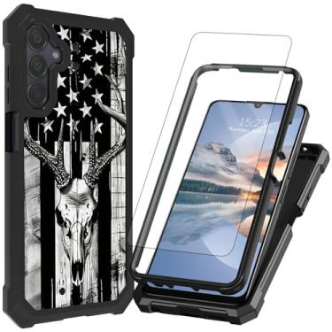 Imagem de HEAKIERG Capa para celular Samsung A16 5G com 1 protetor de tela, camada dupla híbrida à prova de choque capa durável com quatro cantos para Samsung Galaxy A16 5G 6,7 polegadas, bandeira veado