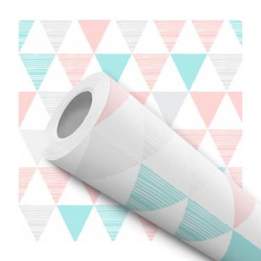 Imagem de Papel De Parede Adesivo Lavável Triângulos Quarto Bebê Verde Rosa - Dk