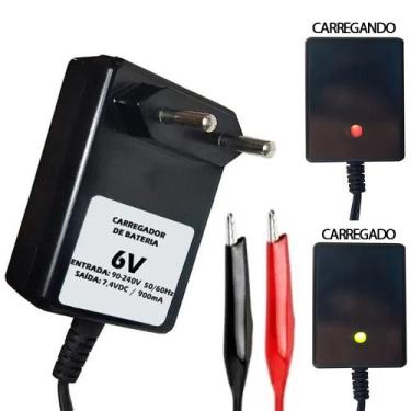 Imagem de Carregador Bateria Bivolt 6v 800mah Com Led Indicativo Garra Tipo Jaca