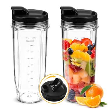 Imagem de Pacote com 2 copos de reposição para liquidificador Ninja de 946 ml com tampas de gole, peças de reposição compatíveis com o liquidificador Nutri Ninja