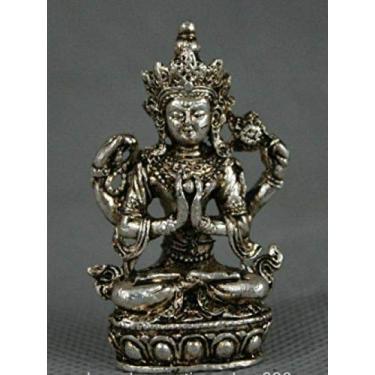 Imagem de Esculturas de Cabeça Bustos Budismo Miao Assento Prata 4 Braços Chenrezig Buda Avalokiteshvara Estátua