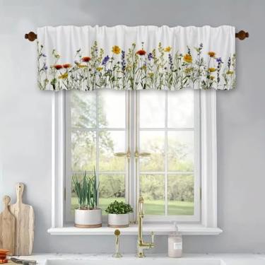 Imagem de XIAONGYAER Cortinas de cozinha curtas com estampa floral de flores de jardim retrô, cortinas blackout, bolso para varão, painel para banheiro, quarto, sala de estar, 137 x 45 cm