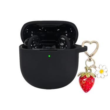 Imagem de AGAOSH Capa para Bose QuietComfort Earbuds II (2022)/Ultra Case 2023, chaveiro fofo de morango, capa protetora de silicone macio para Bose QC ii 2 capa de carregamento preta